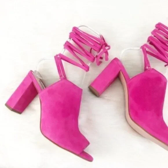 JAMES CHAN Allegra Ankle Wrap Sandal in Pink